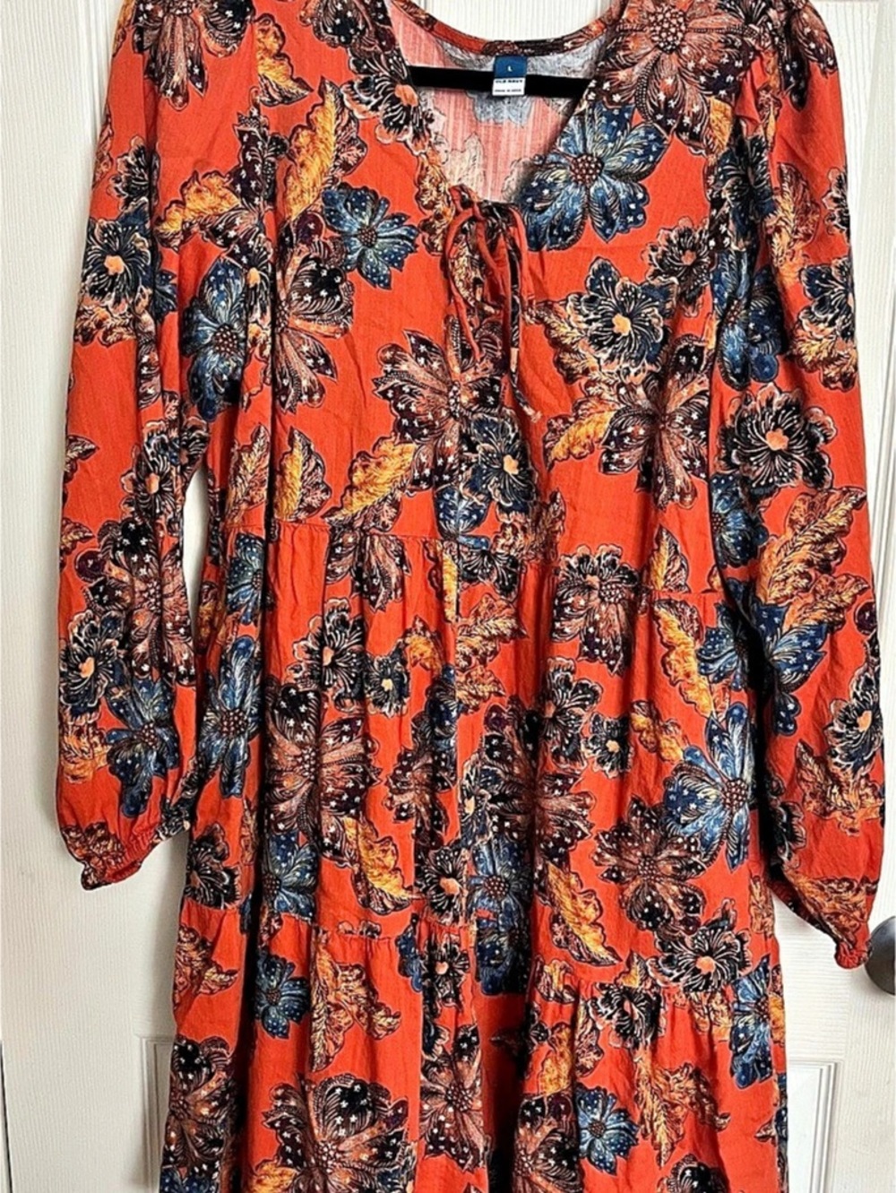 Old Navy Tie-Neck Tiered Floral Mini Swing Dress Size Large